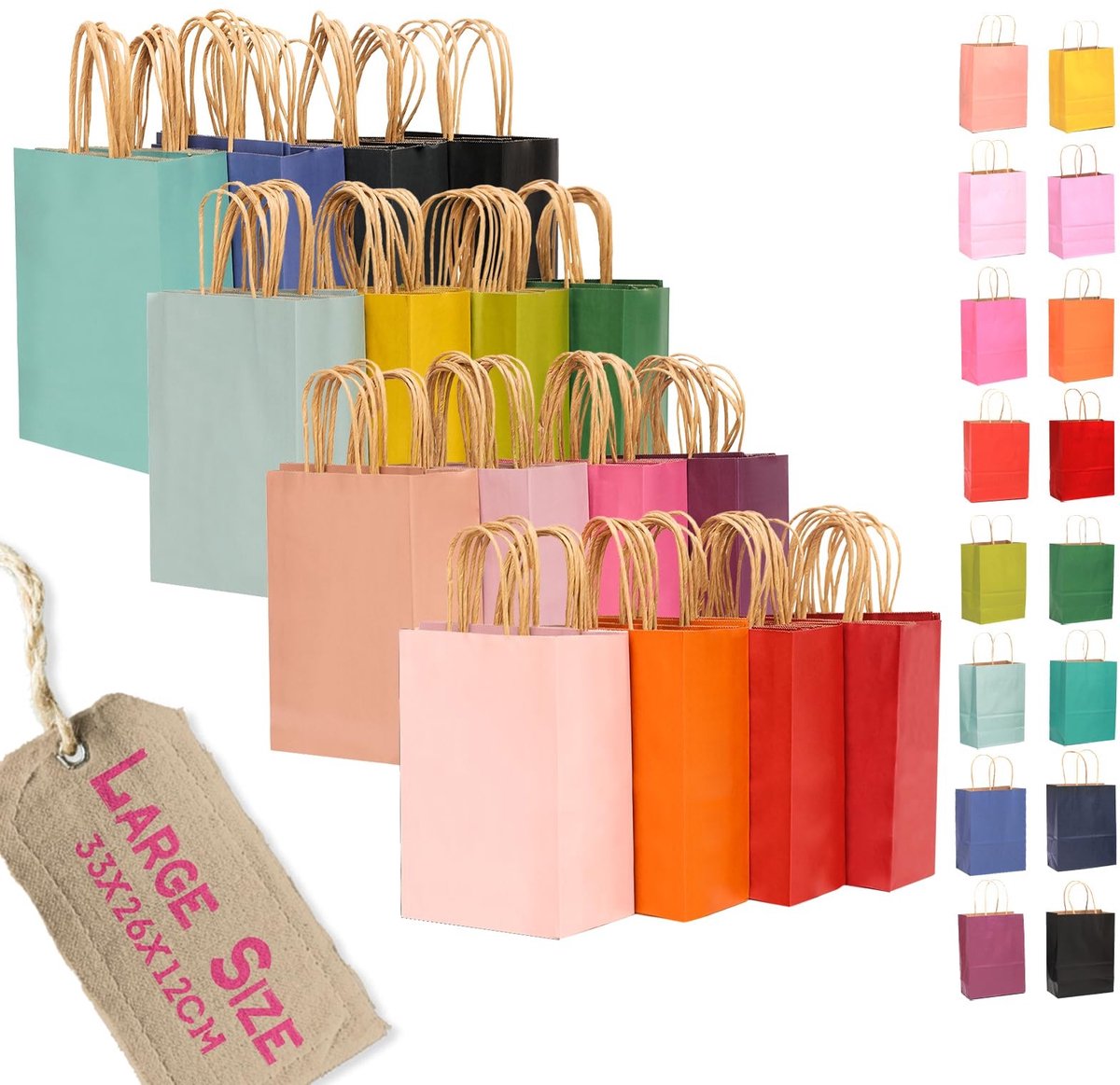 Omgoods - 100 Grote Papieren Geschenkzakken met Handvatten - 33 x 26 x 11,6 cm