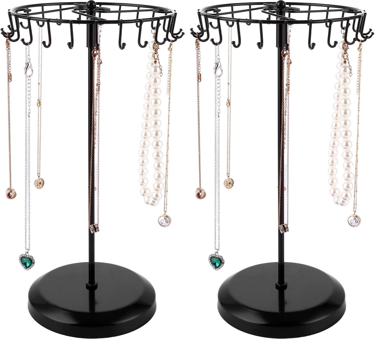 Omgoods - 2-delige Zwarte Sieradenstandaard met 23 Haken - Ideaal voor Kettingen, Armbanden en Oorbellen