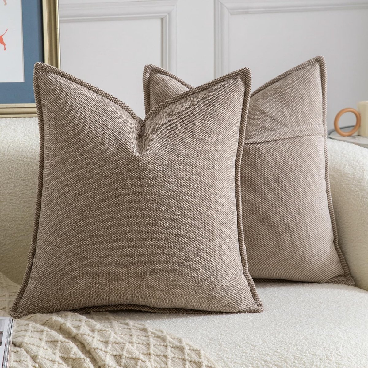 Omgoods - Set van 2 Chenille Kussenhoezen 50x50 cm Licht Taupe