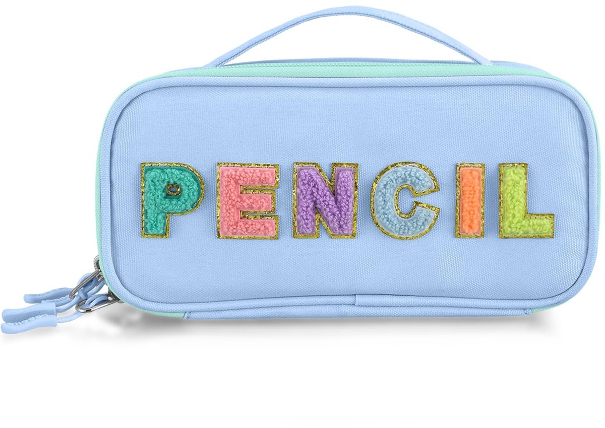 Omgoods - Schattige Baby Blauw Pennenzak voor Meisjes - Draagbare Stationery Etui met Glitter
