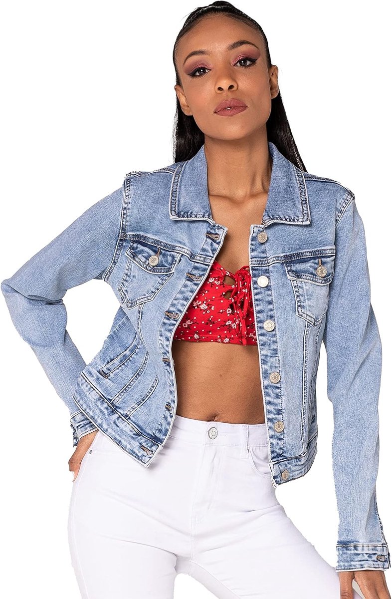 Carter Slim Fit jeansjack voor dames, overgangsjas, lichte skinny stretch jas, denim, casual