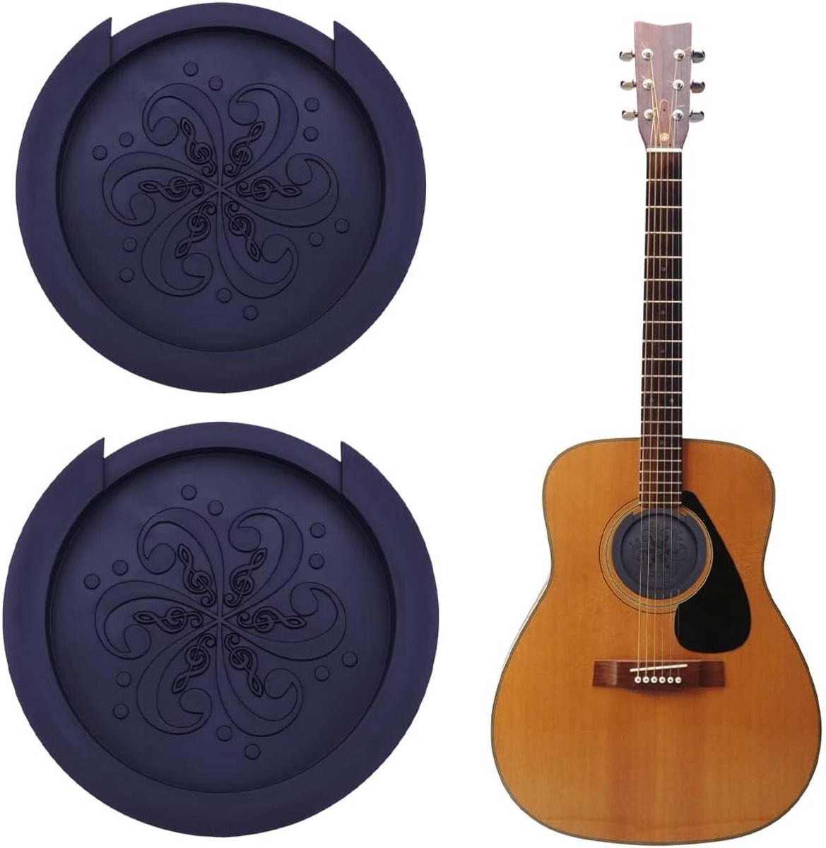 Afdekking voor gitaar, 2 stuks feedbackverwijderaar, reduceerder, zachte siliconen, stofdicht, geperforeerde kappen, compatibel met Feedback Buster voor akoestische gitaar, van rubber voor