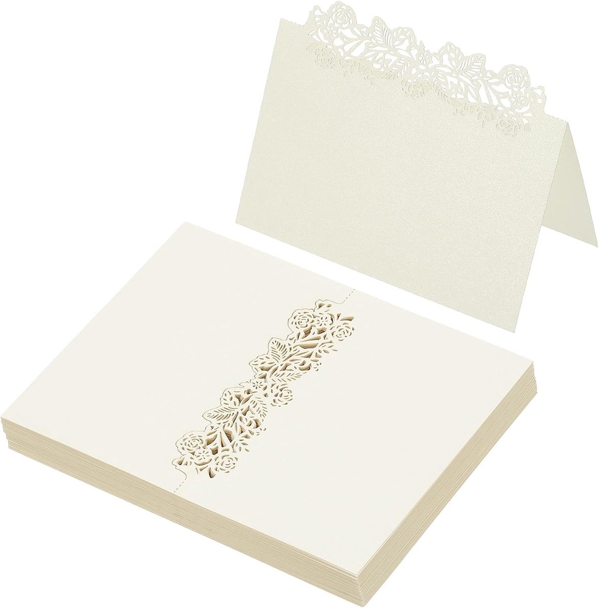 50 stuks bruiloft plaats kaarten, laser gesneden roos tafel plaats kaart gevouwen tent kaart naam kaarten voor tafel instelling bruiloft receptie buffet, beige