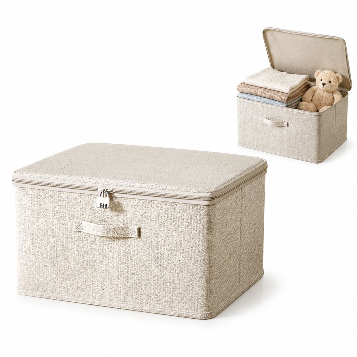 VHV - Opbergdoos met deksel 40 x 30 x 21 cm - Opvouwbare stoffen opbergbox - Wit - Voor kleding, speelgoed en kast