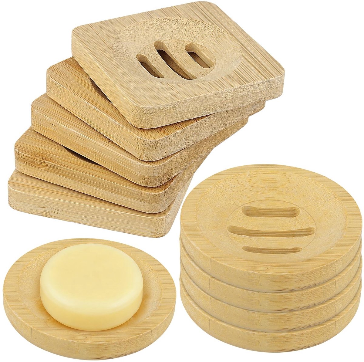 Omgoods - Set van 10 Houten Zeepbakjes - Handgemaakt van Bamboe