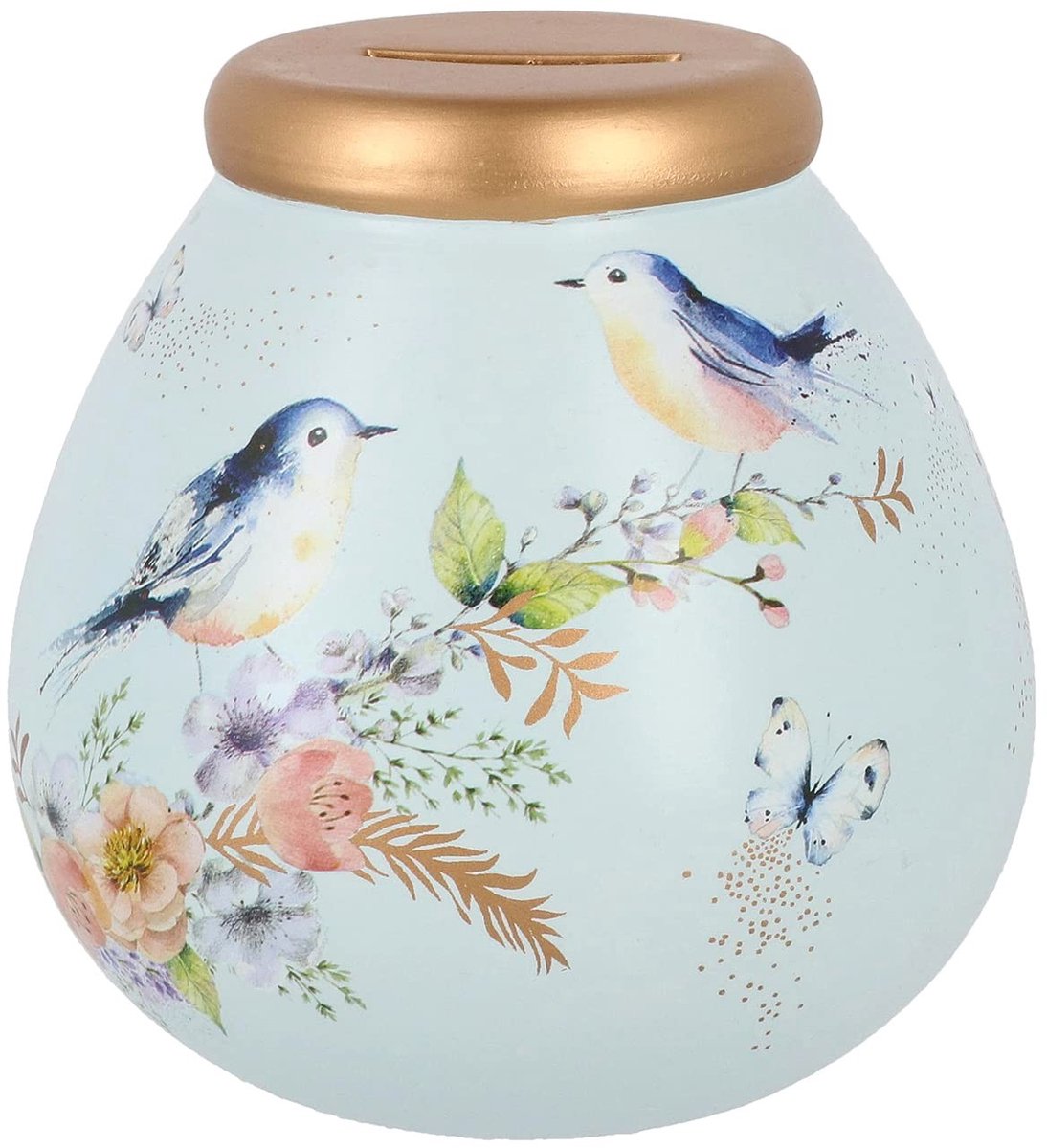 Omgoods - Handgeschilderde Spaarpot met Vogel en Bloemen - Decoratief Cadeau voor Huiskamer en Slaapkamer