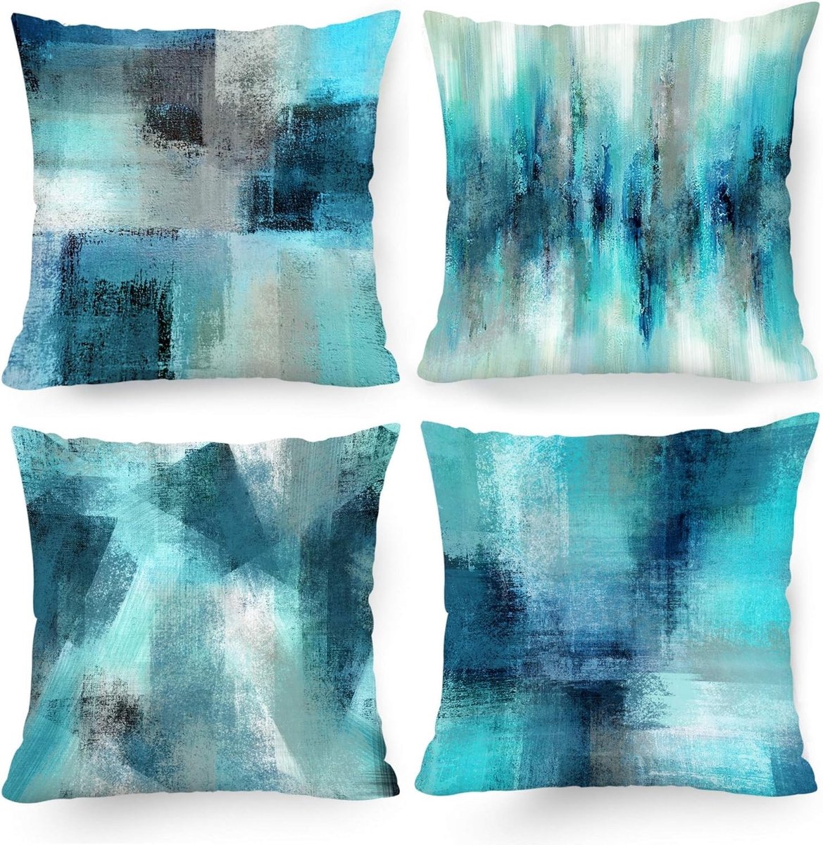 Omgoods - Kussenslopen 45x45cm Set van 4 Teal Abstract Decoratieve Kussenslopen