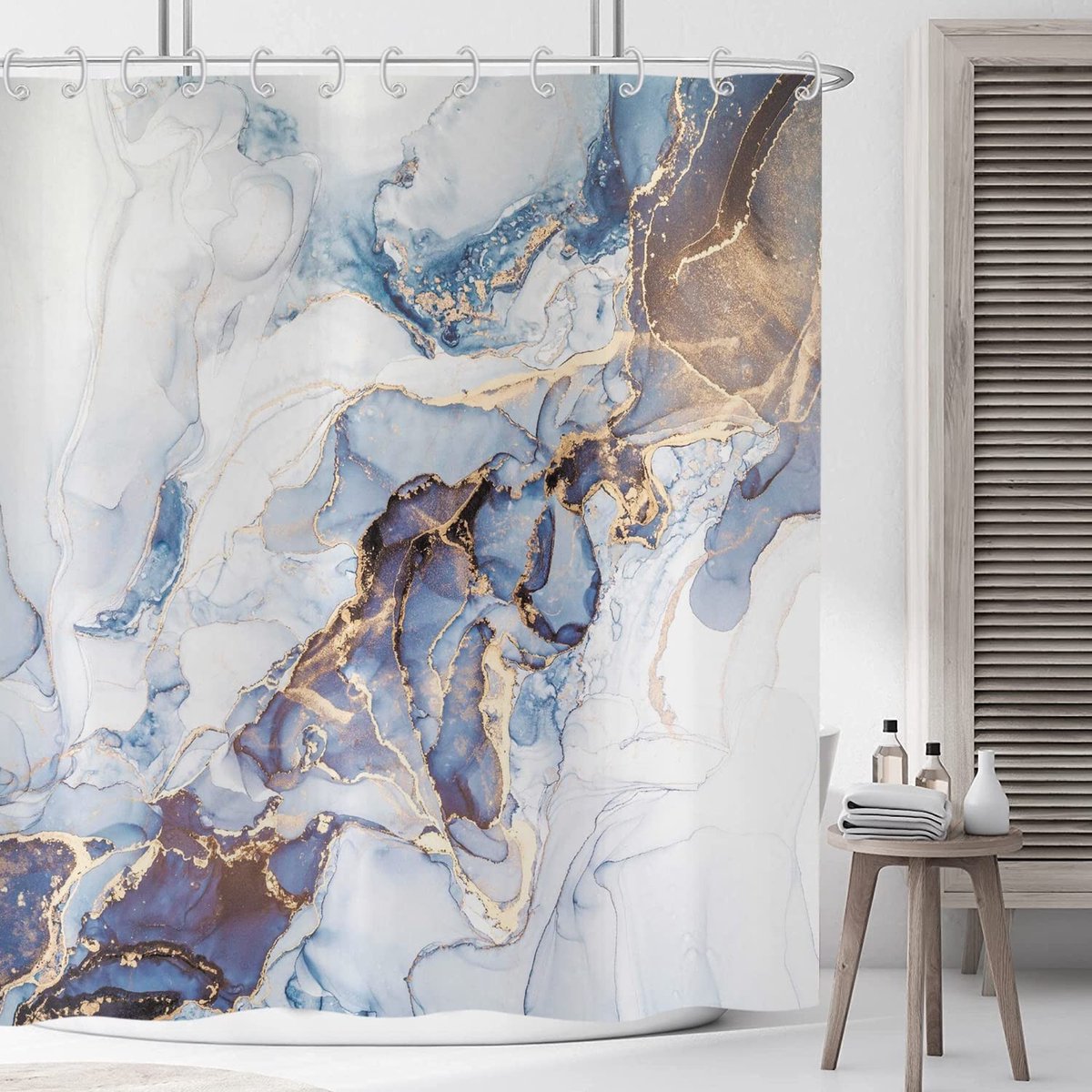 Omgoods - Douchegordijn Marmer 180x200cm - Luxe Turquoise Goud Wit