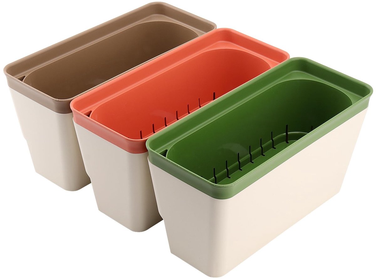 Omgoods - Set van 3 Raamplank Kruidenpotten met Waterabsorberende Strips