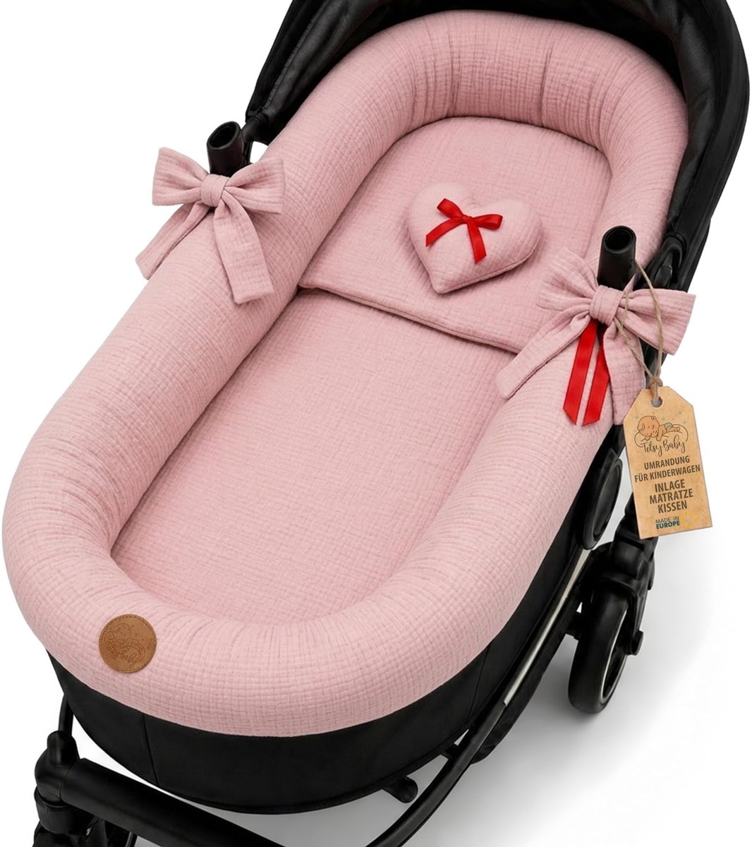Omgoods - Universele Draagbare Wiegenhoes van Muslin Katoen - Set van 3 in Roze met Kussen en Matras