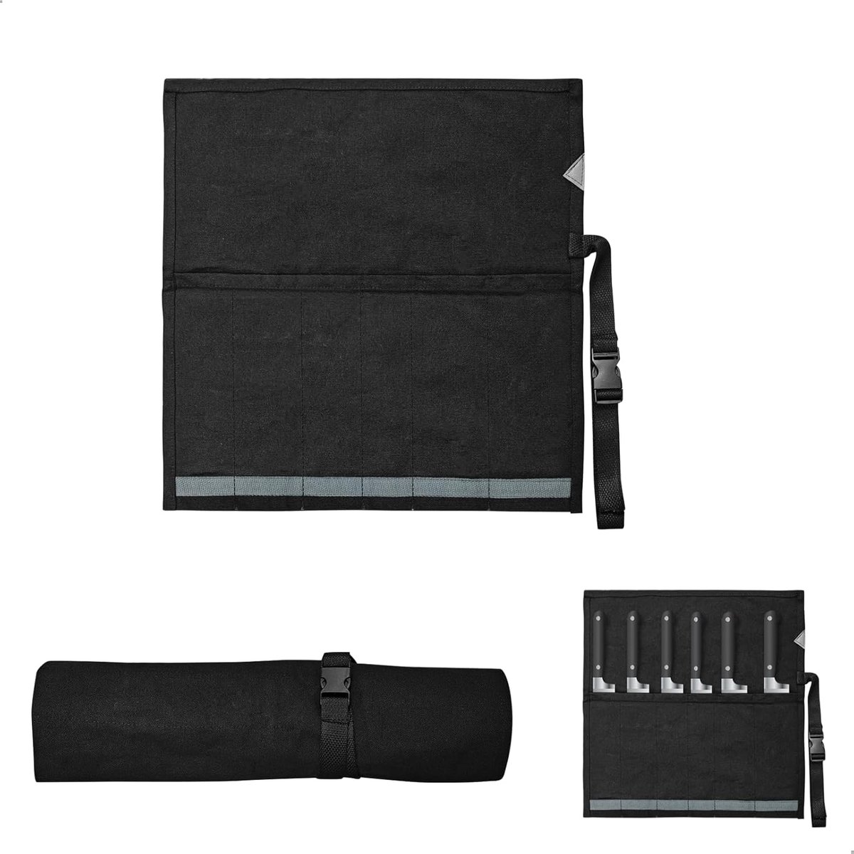 Messentas van Oxford, messentas voor chef-kok, 5 vakken, professionele messentas, 47,5 x 27,5 cm, zwart