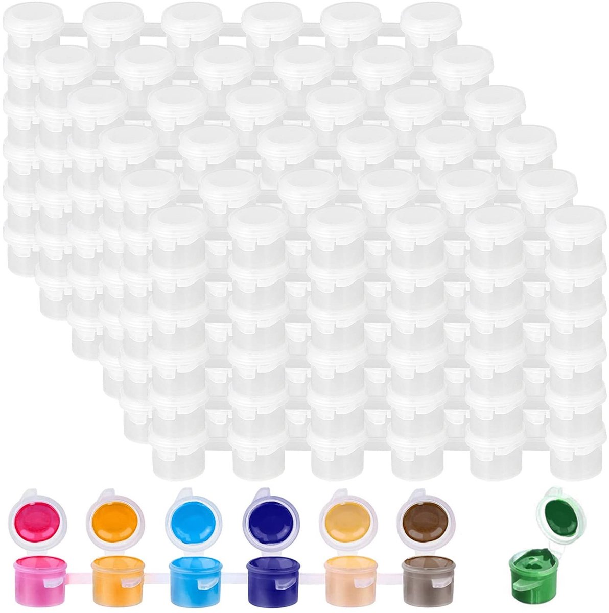 Omgoods - 100 Transparante Plastic Potjes met Deksel 2ml voor Verf en Creatieve Activiteiten