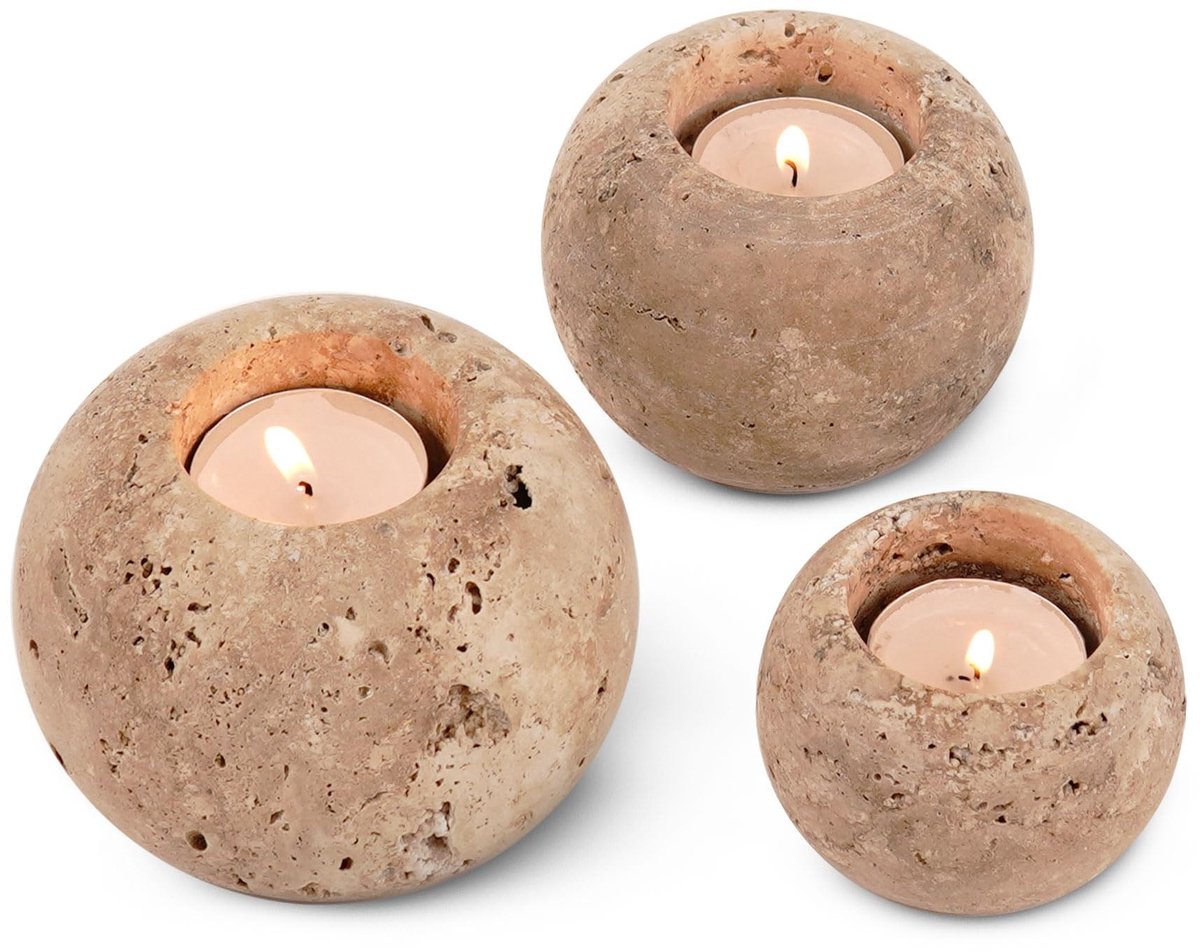 Omgoods - Handgemaakte Marmeren Tealight Candle Holders - Set van 3 voor Feestdecoratie