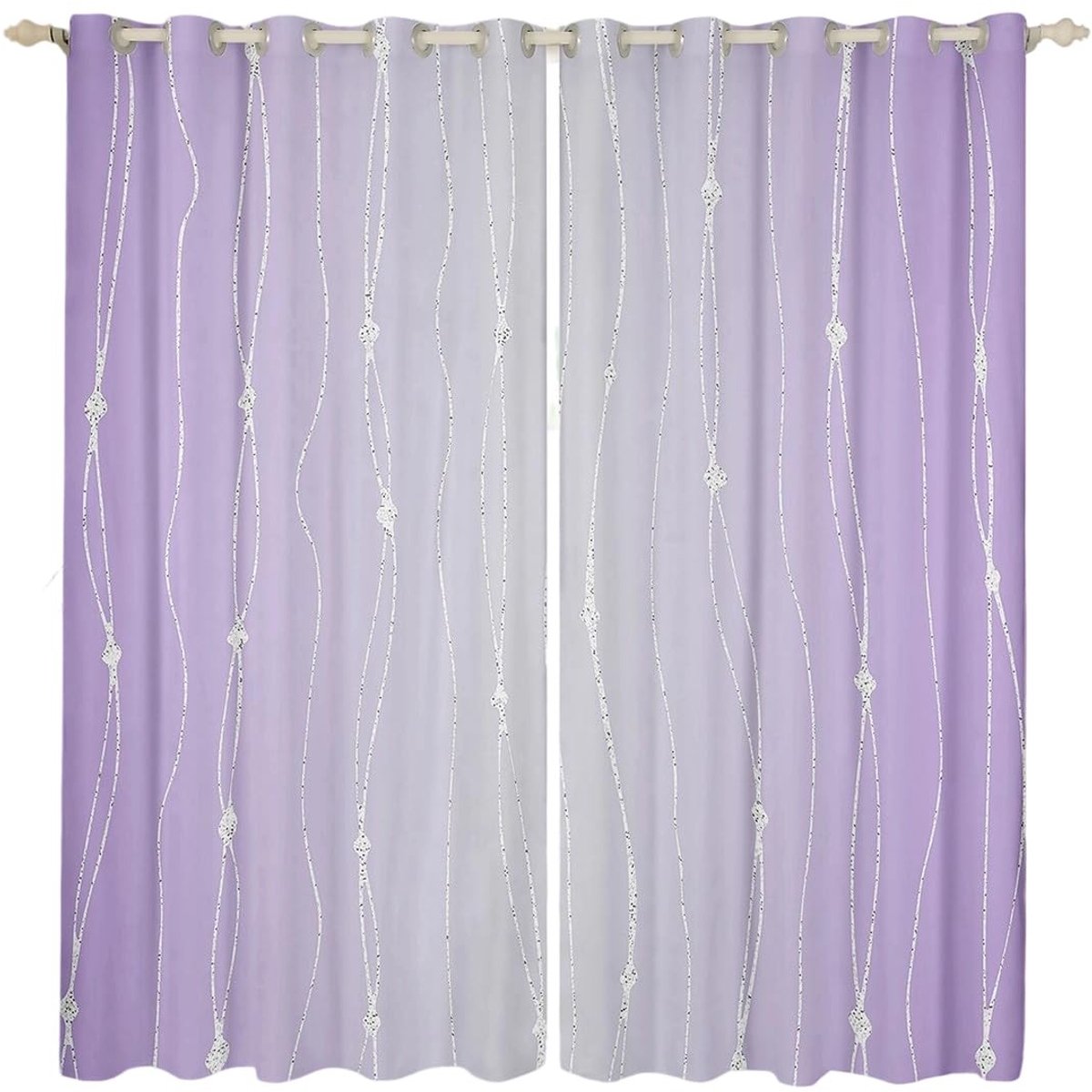 Omgoods - Lilac Paarse en Grijze Watercolor Gordijnen - 117 x 54 Inch