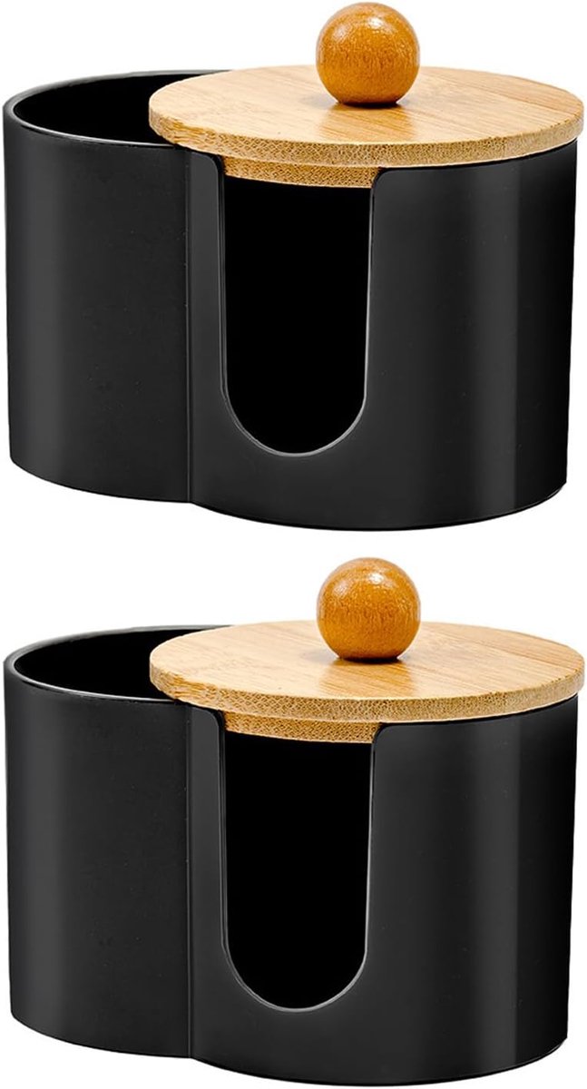 wattenstaafjeshouder, opbergdoos voor wattenstaafjes en wattenschijfjes met deksel, cosmetica-organizer, pads voor badkamer, make-uptafel, woonkamer (zwart)