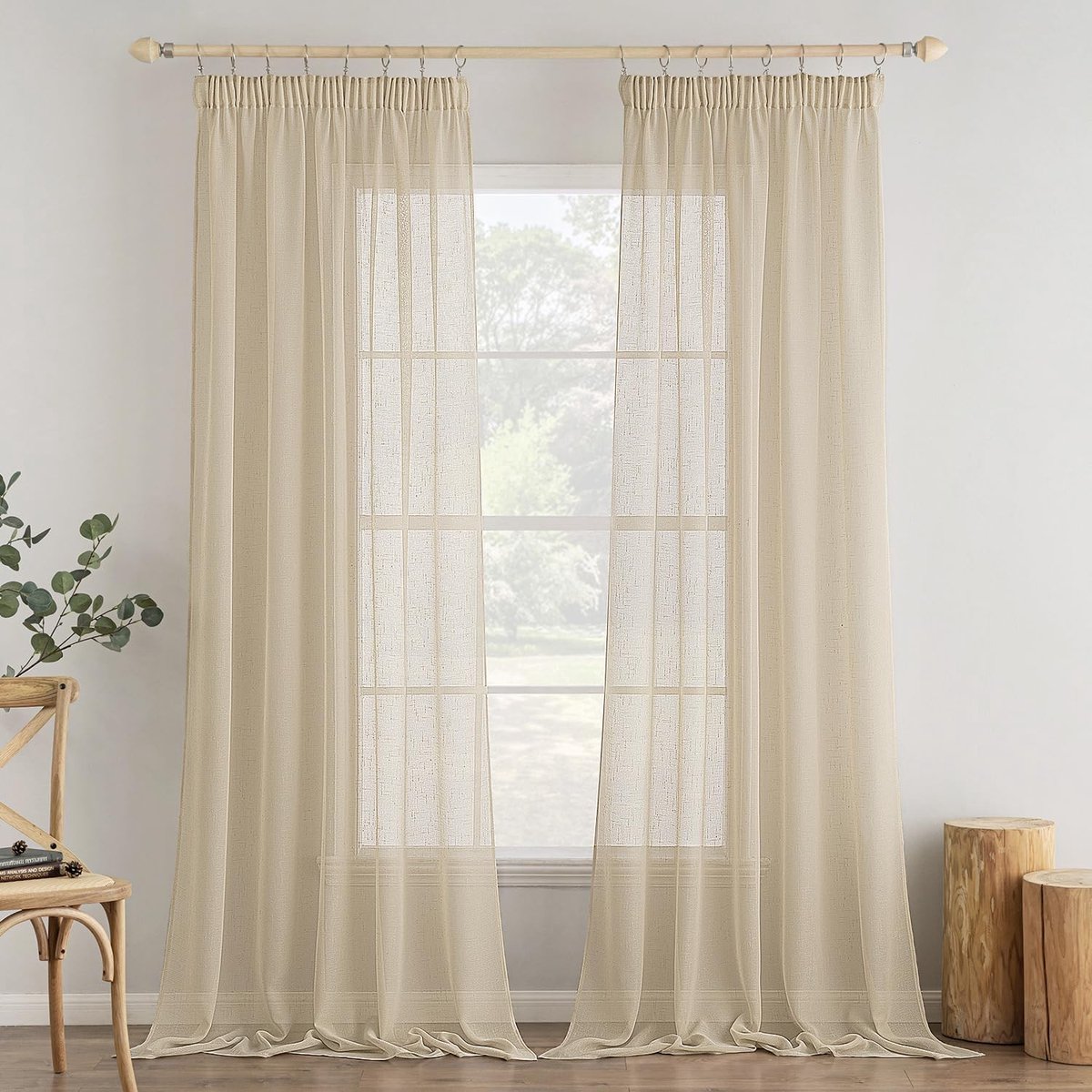 Omgoods - Transparante Gordijnen met Ruffle Tape 140 x 225 cm Beige