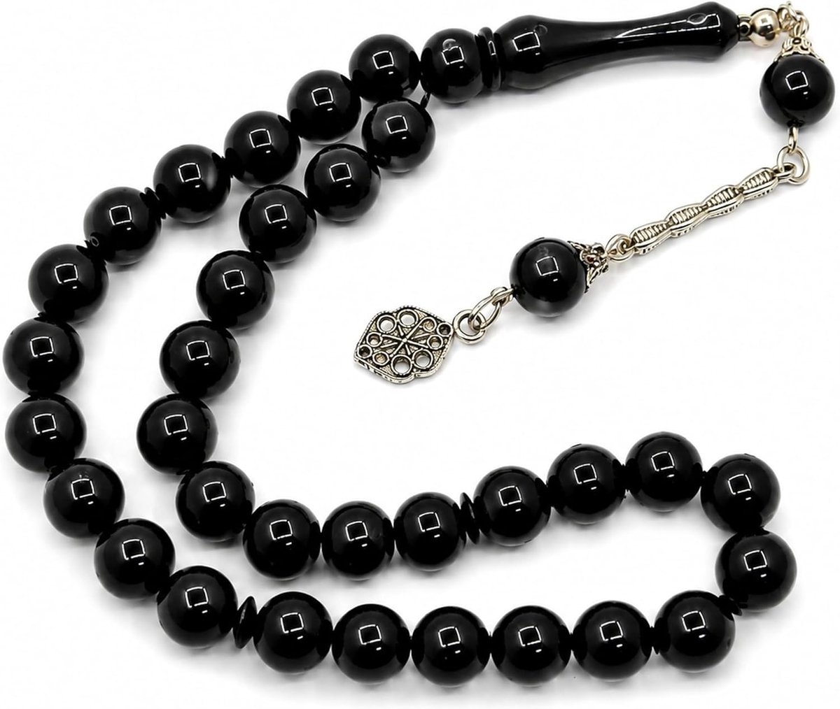Tesbih Gebedsketting 33 parels zwart onyx look 10 mm acryl Misbaha Tasbih Tespih islamitische gebedskralen uit Turkije 30 cm
