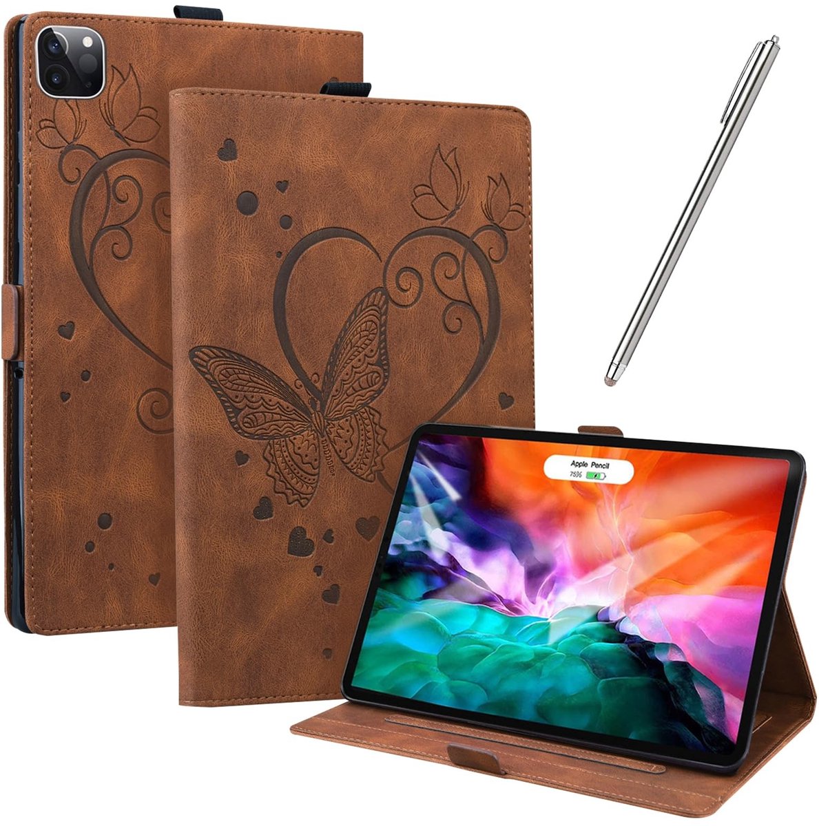 Omgoods - Case voor iPad Pro 12.9 Inch (6e/5e Generatie) - Multi-Angle Folio Flip PU Lederen Hoes met Auto Sleep/Wake Functie