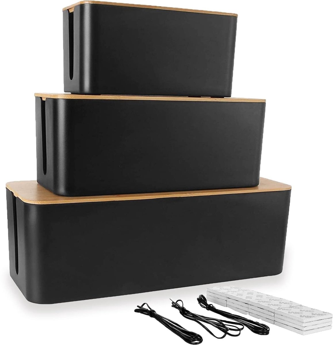 Omgoods - 3-delige Kabelbox Set - Houten Kabelbeheer voor Bureau en TV-kast