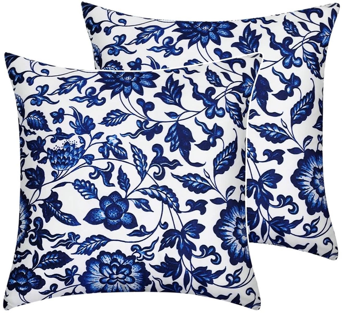 Omgoods - Set van 2 Decoratieve Kussenhoezen Blauw met Bloemenpatroon 50 x 50 cm