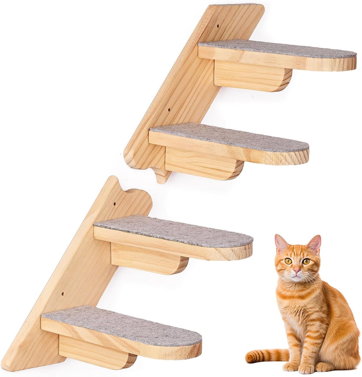 kattenklimrek, hout, vier treden, met pluche bedekt, meubels voor klimmen, slapen en spelen