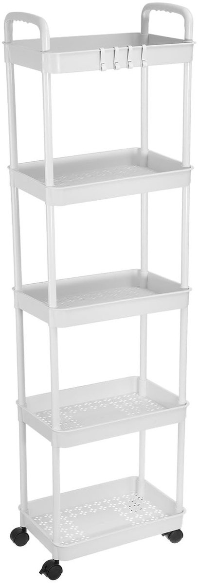 Omgoods - 5-Tier Rolling Utility Cart met Wielen - Opbergplanken Organizer voor Kamer en Kantoor
