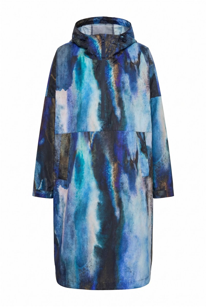 Laurasøn - Dames - Functionele regencape unisex print capuchon - Marine - Maat 1