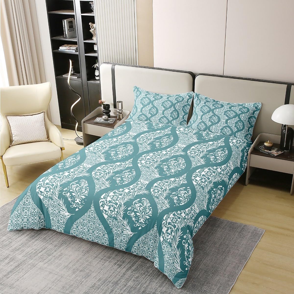 Omgoods - Damask Patroon Duvet Cover Set in Teal