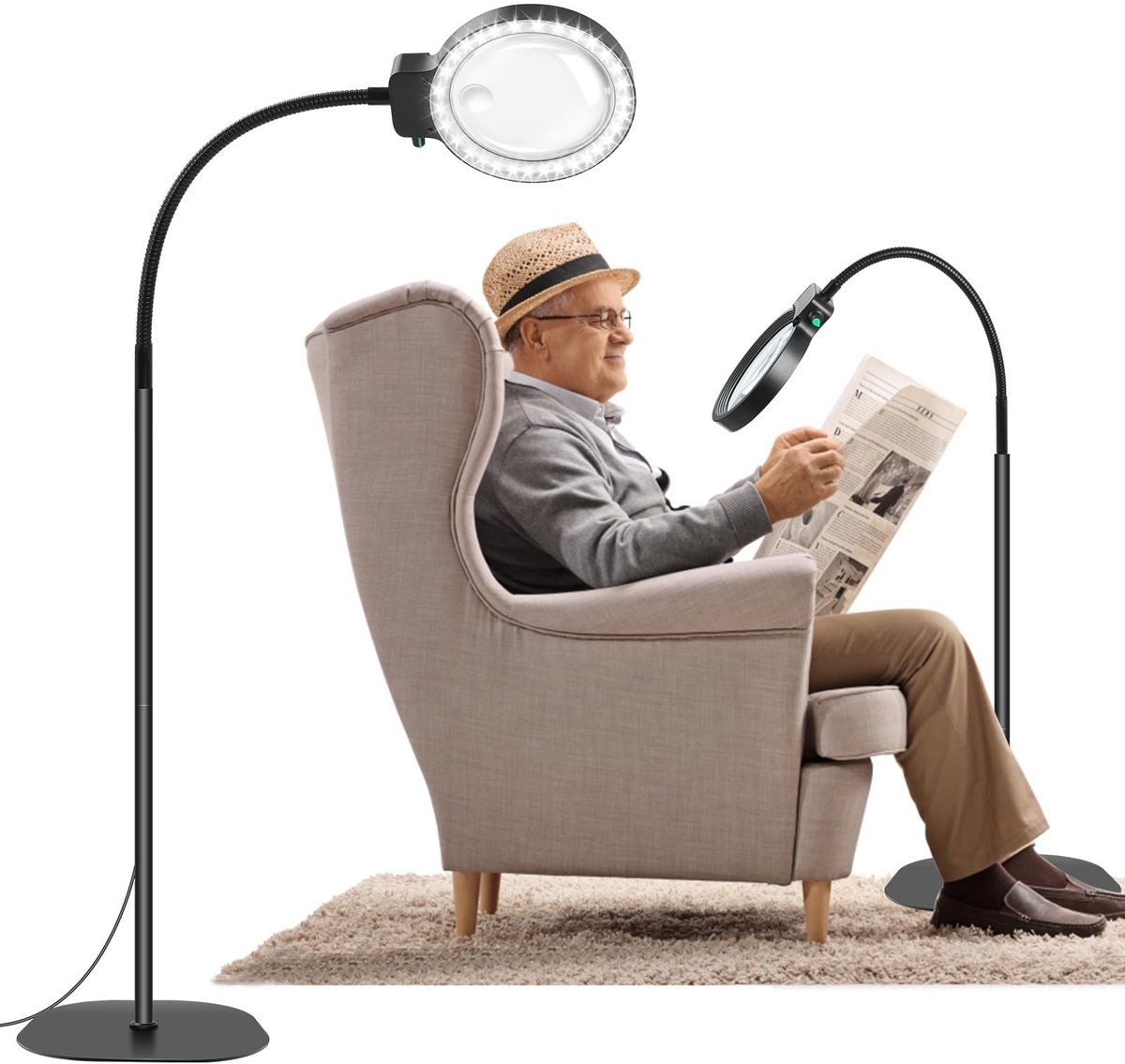 Omgoods - 2-in-1 Vergrootglas met Licht en Statief, Flexibele Loeplamp voor Handwerk en Lezen
