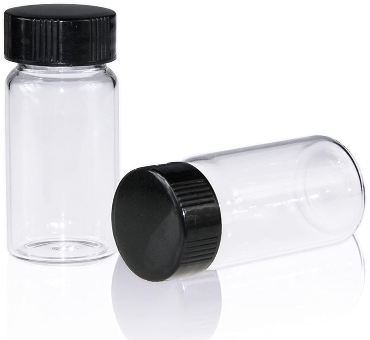 Omgoods - 100 Stuks 20ml Transparante Glazen Sample Vials met Zwarte Dopsluiting
