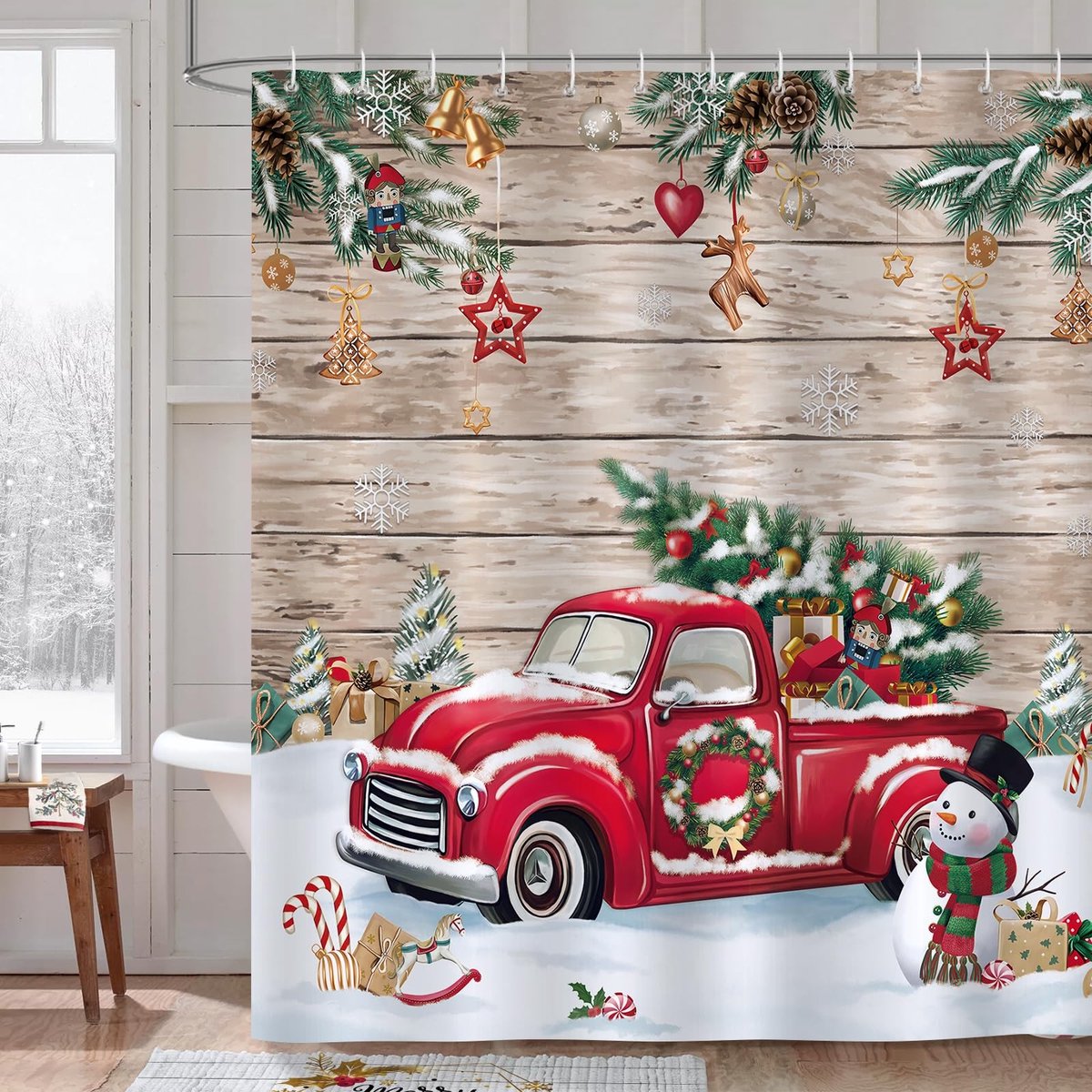 Omgoods - Kerst Douchegordijn - Waterdicht en Schimmelbestendig