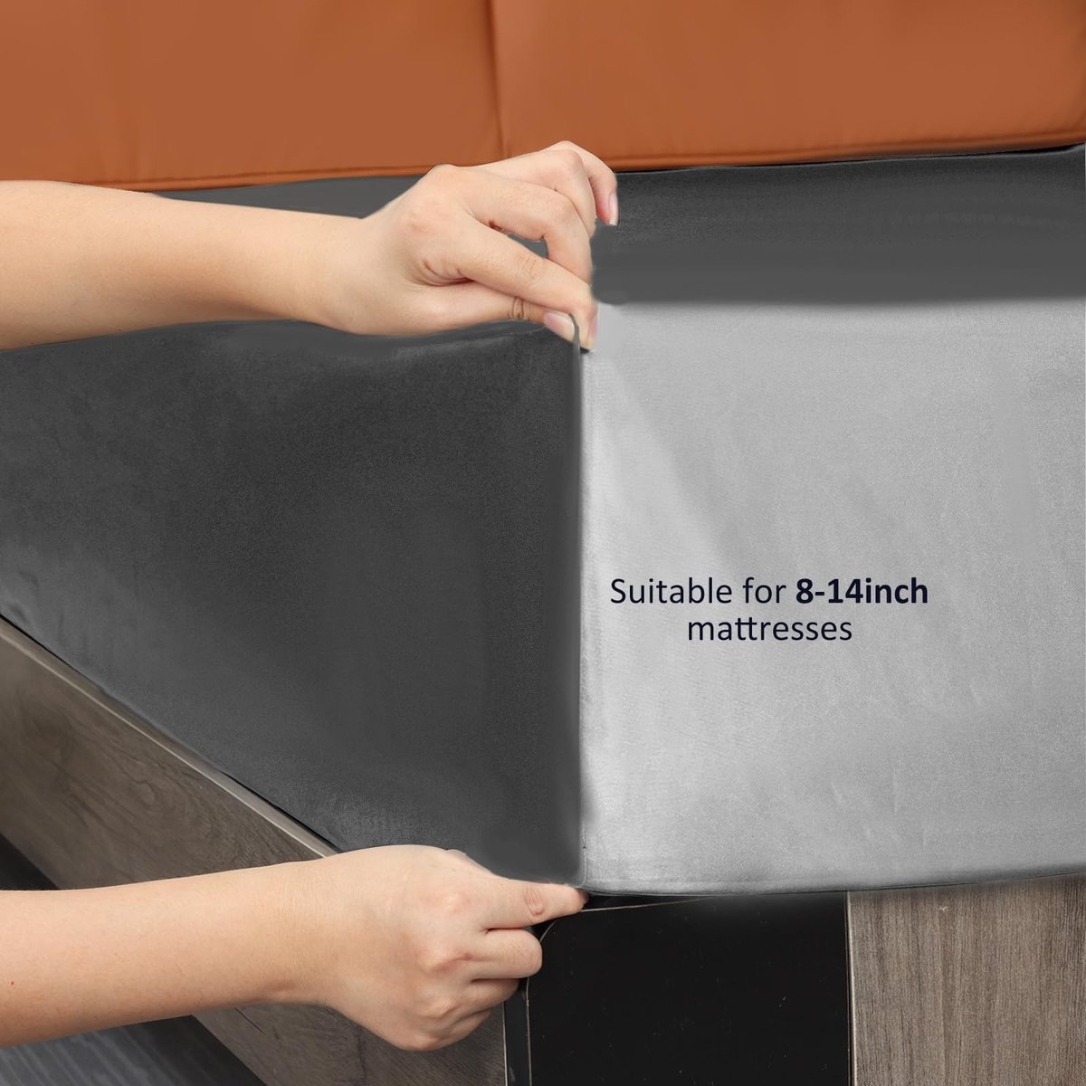Omgoods - Satin Fitted Sheet 160 x 200 cm Donkergrijs - Luxe Polyester met Diepe Hoeken