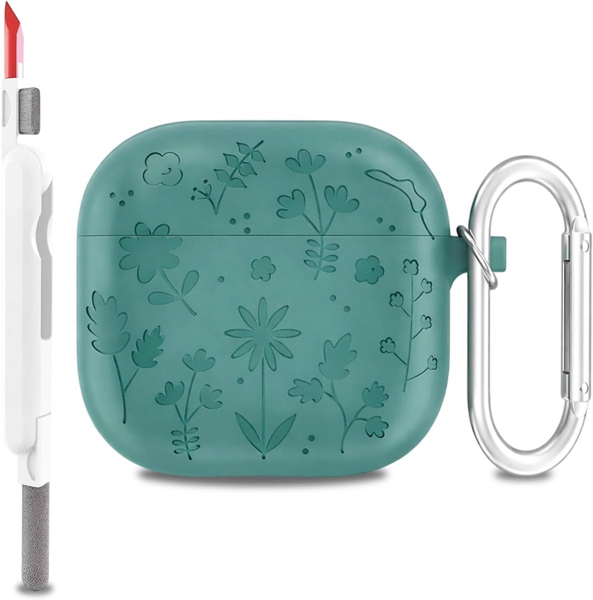 Hoes voor AirPods 4 (2024), zachte siliconen full-body beschermhoes met reinigingskit en sleutelhanger [led zichtbaar], fijn lasergraveerpatroon, hoes voor Apple AirPods 4e generatie