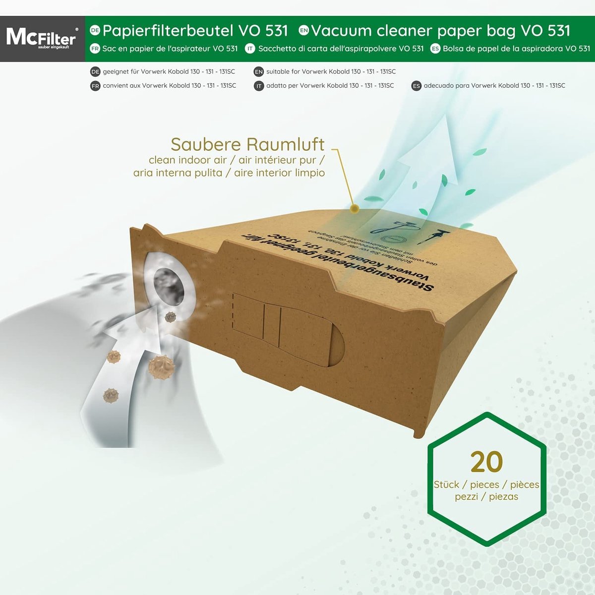 Omgoods - 20 Vervangende Stofzuigerzakken voor Vorwerk Kobold 130, 131 en SC Modellen