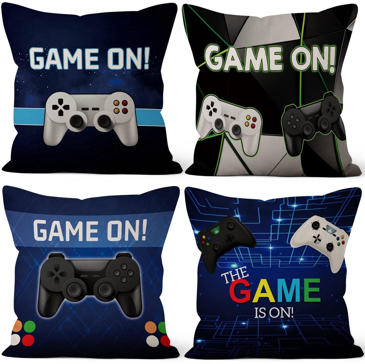 Omgoods - Set van 4 Gamer Kussenhoezen - Decoratieve Linnen Kussens voor Jongens