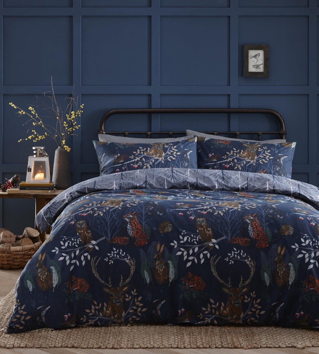 Omgoods - Dekbedovertrekset Bosfauna Super King 3-delig in Navy Blauw