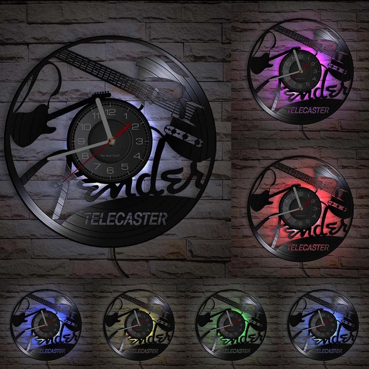 Omgoods - Vinyl Wandklok met Muziekthema en LED Nachtlamp - Perfect Cadeau voor Muziekliefhebbers