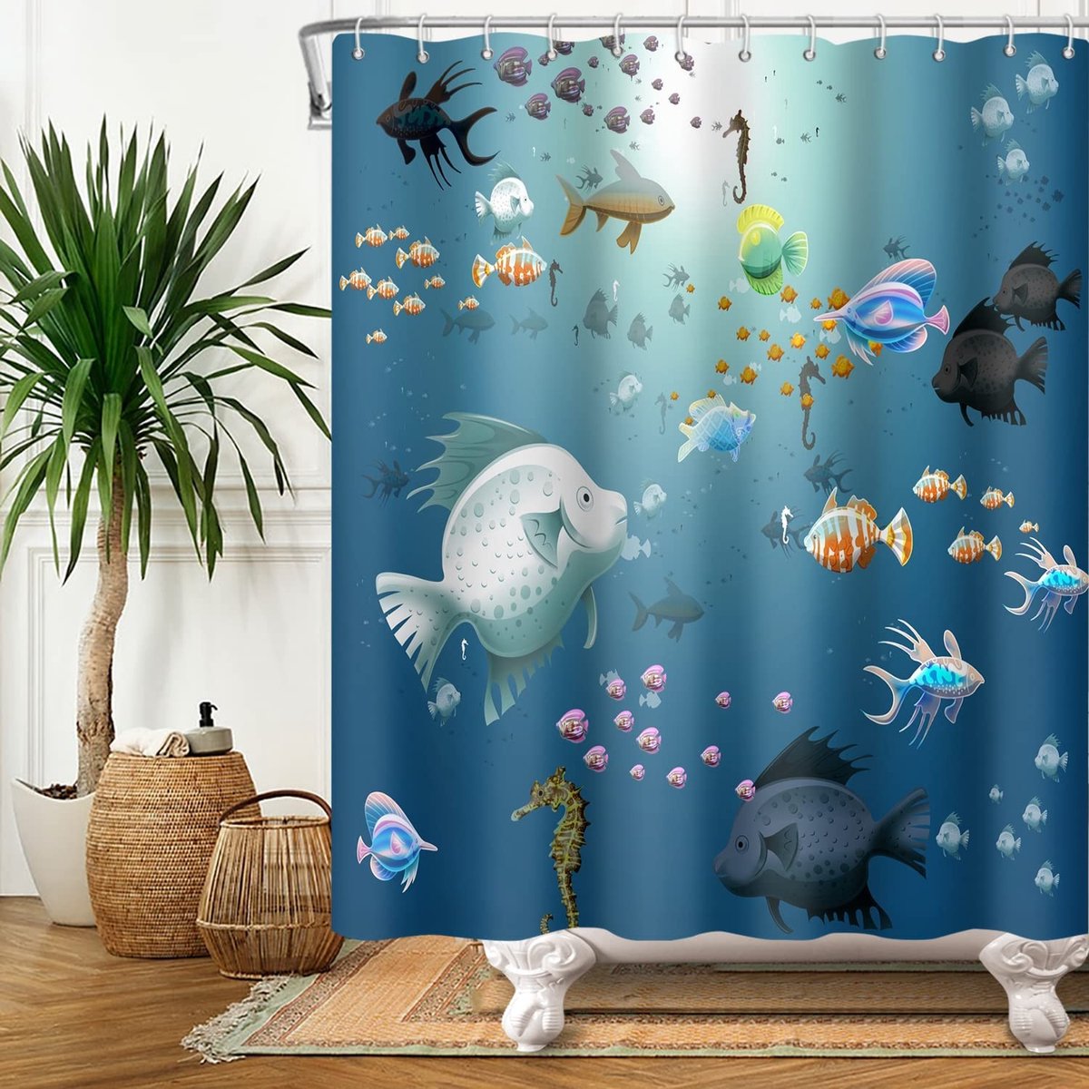 Omgoods - Kleurrijk Douchegordijn 180x180 cm met Cartoon Vis Motief