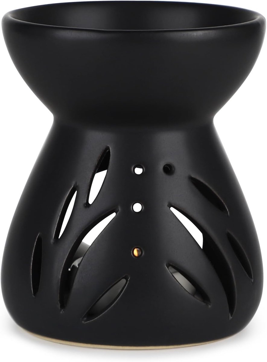 Geurlamp van keramiek, geurlicht met kaarslepel, trechtermodel, etherische oliebrander, wassmeltbrander, geurwas, lamp, aroma-diffuser, kaarsbrander (zwart)