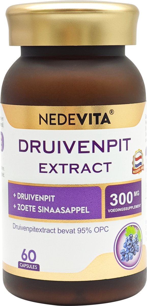 Nederlandse NEDEVITA druivenpit extract, 60 capsules per fles