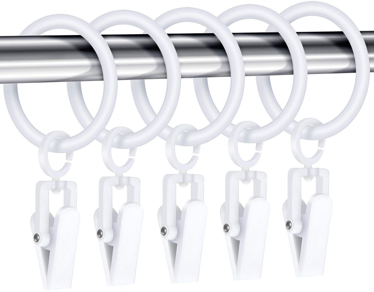 Omgoods - 30 Stuks Plastic Gordijnringen met Clips voor Douchegordijn