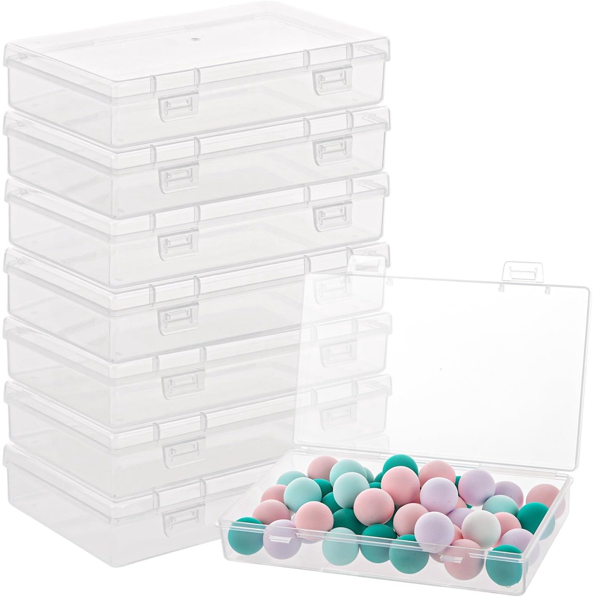 Omgoods - Set van 8 Transparante Plastic Opbergdozen met Deksel - 15.5 x 9.5 x 3 cm