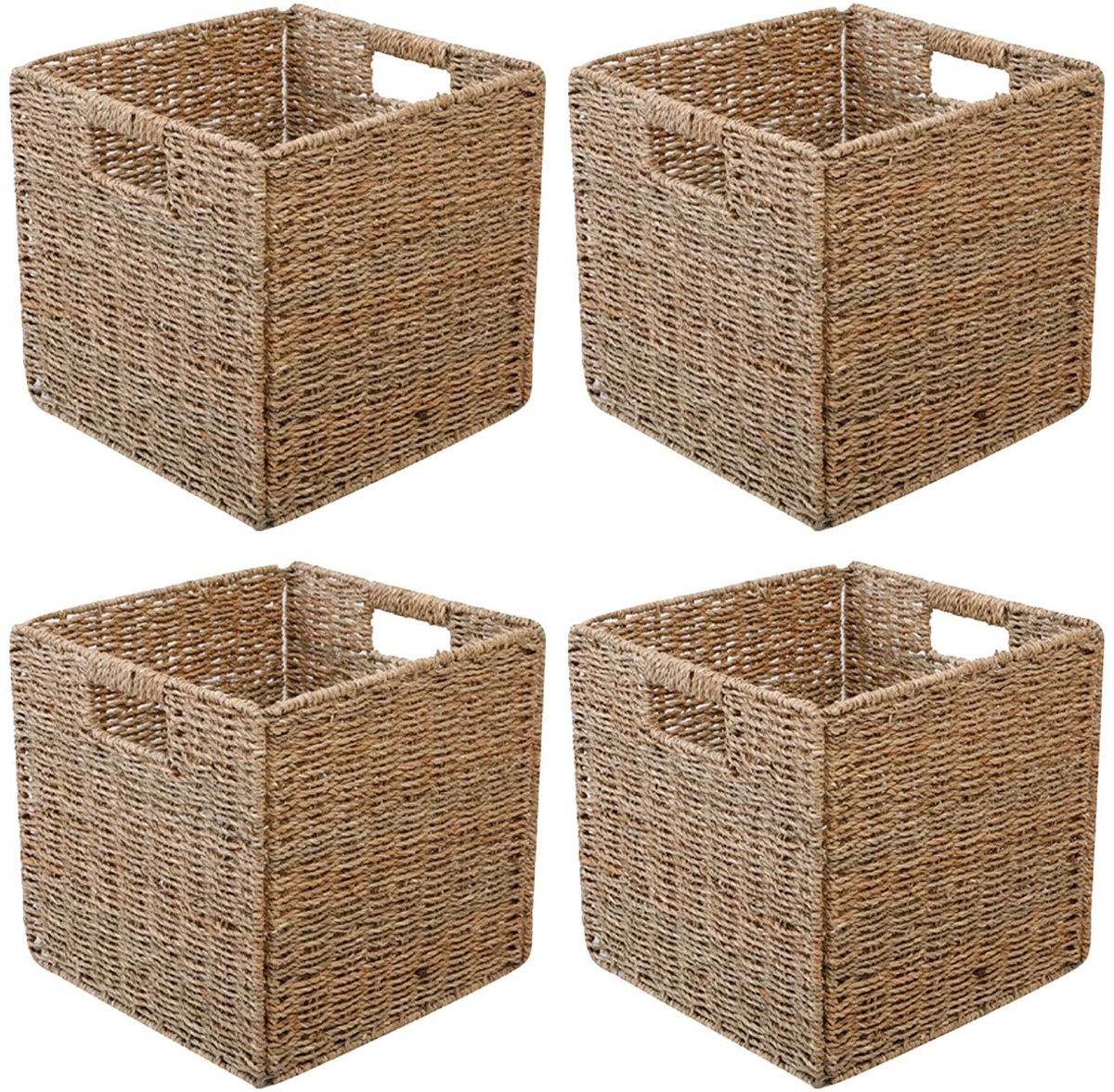 Omgoods - Set van 4 Vouwbare Gevlochten Opbergmanden - 28 x 28 x 28 cm voor Huisorganisatie