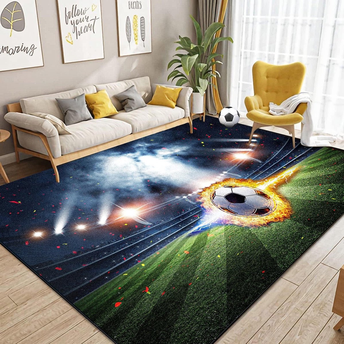 Omgoods - Voetbalveld Speelmat 100 x 180 cm - Antislip Tapijt met 3D Voetbalontwerp voor Jongerenkamers