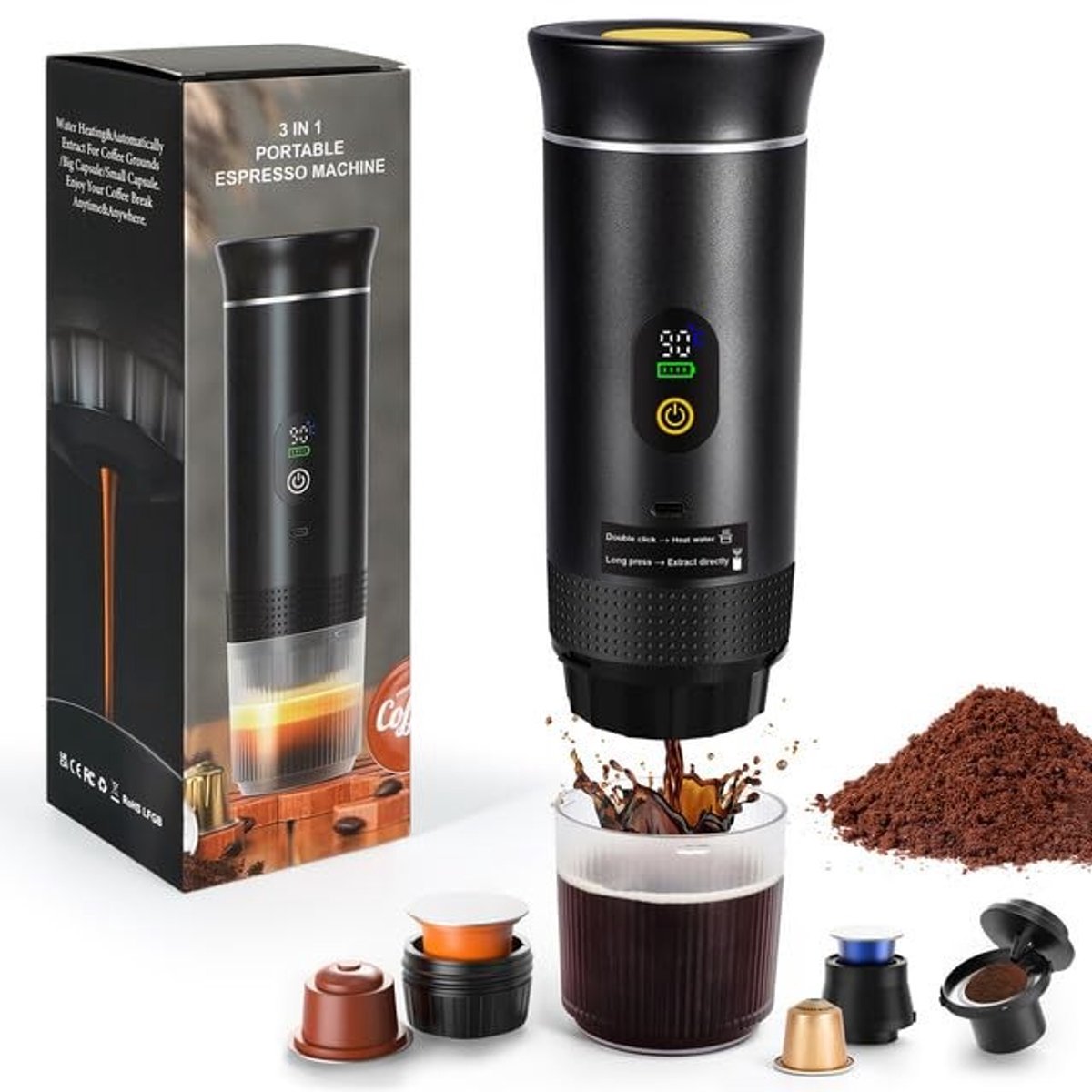 Omgoods - Mini Koffiemaker - Draagbare Capsule Machine voor Thuis en Onderweg