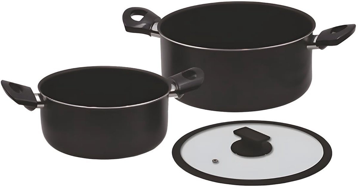 Omgoods - Set van 2 Aluminium Pannen met Glasdeksel 20/24 cm - Ergonomische Handgrepen