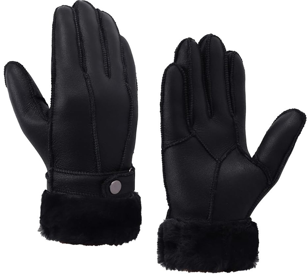 Omgoods - Dames Warme Leren Shearling Handschoenen voor de Winter