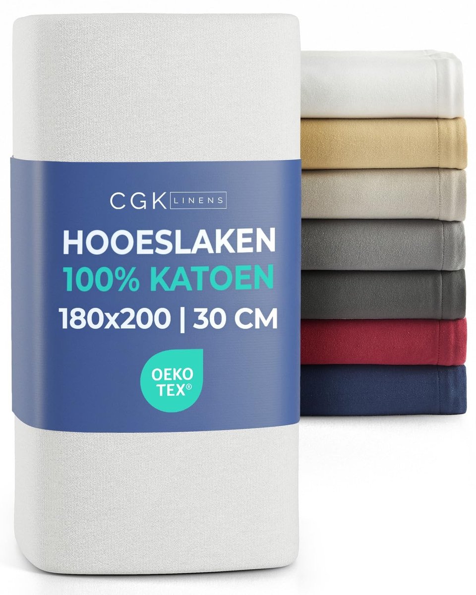 Omgoods - Fitted Sheet 180 x 200 cm - 100% Katoen Jersey - Wit - Geschikt voor Matrassen tot 30 cm