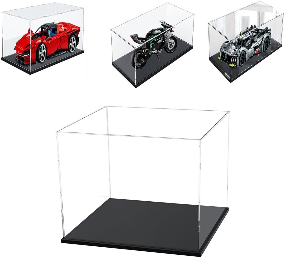 Omgoods - 3mm Dikke Heldere Acryl Display Case - Stofdicht voor Lego Verzamelaars (Zwarte Basis, 20x15x15 cm)