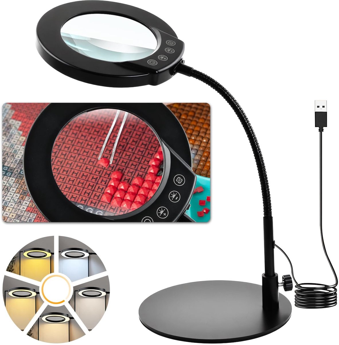 Omgoods - 10x Vergrootglas met Licht en Houder voor Naaien en Handwerken